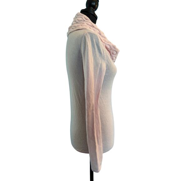 Katherine Kelly Pullover Sweater 100% Cashmere Crochet Cowl Neck Light Pink XS - Picture 3 of 5